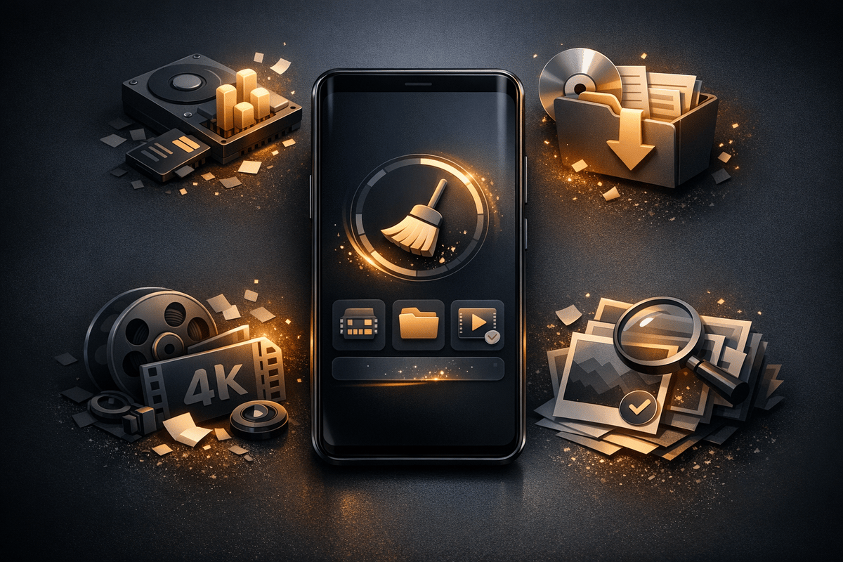 Editorial illustration for Android-oriented phone cleanup workflow
