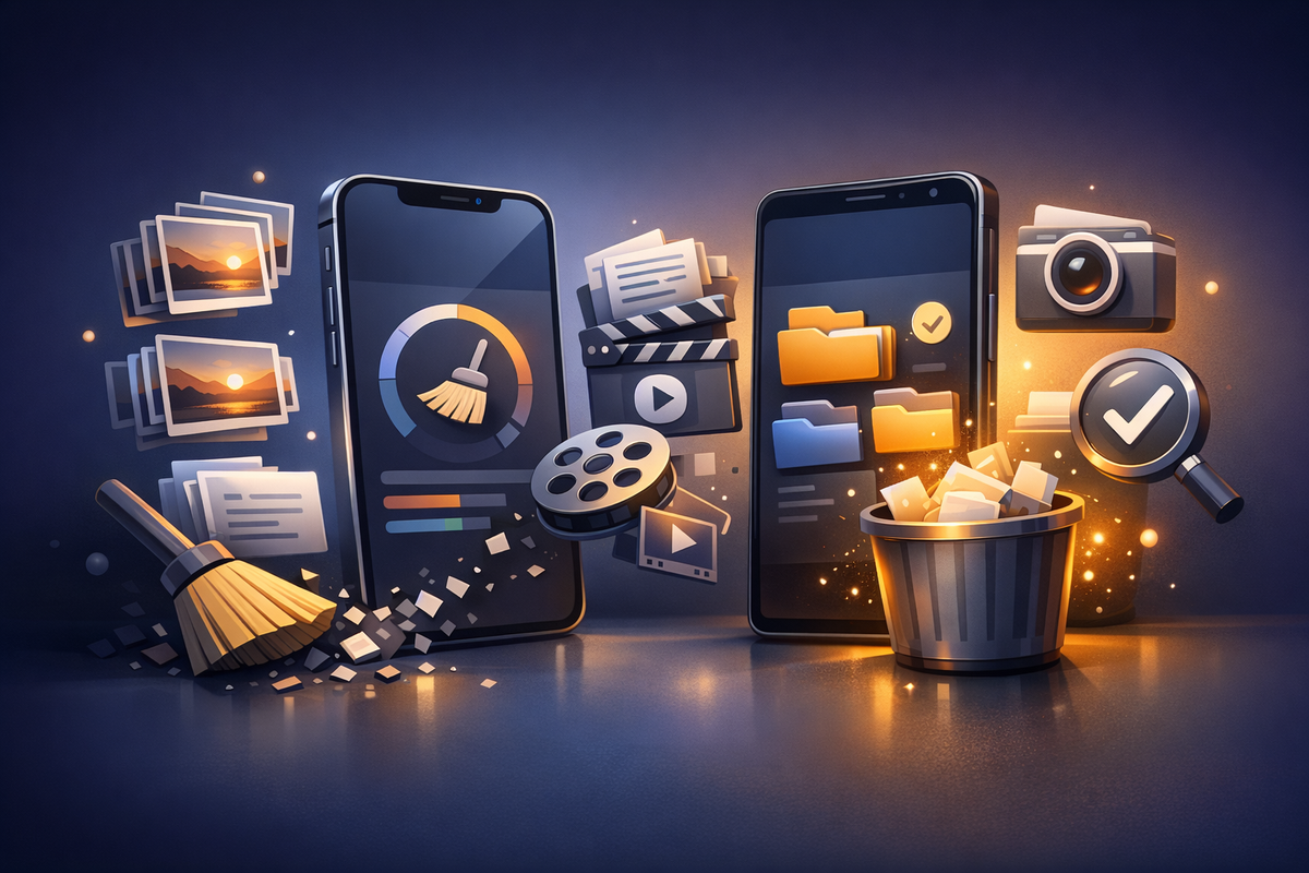 Editorial illustration for best phone cleaner apps article